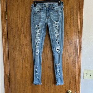 American Eagle Outfitters Blue Skinny Distressed Jeans